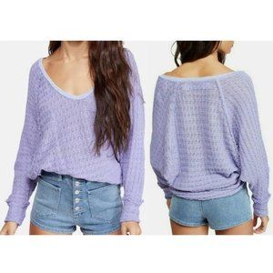 NEW Free People Thien's Hacci Relaxed Light Purple Pullover Knit Sweater